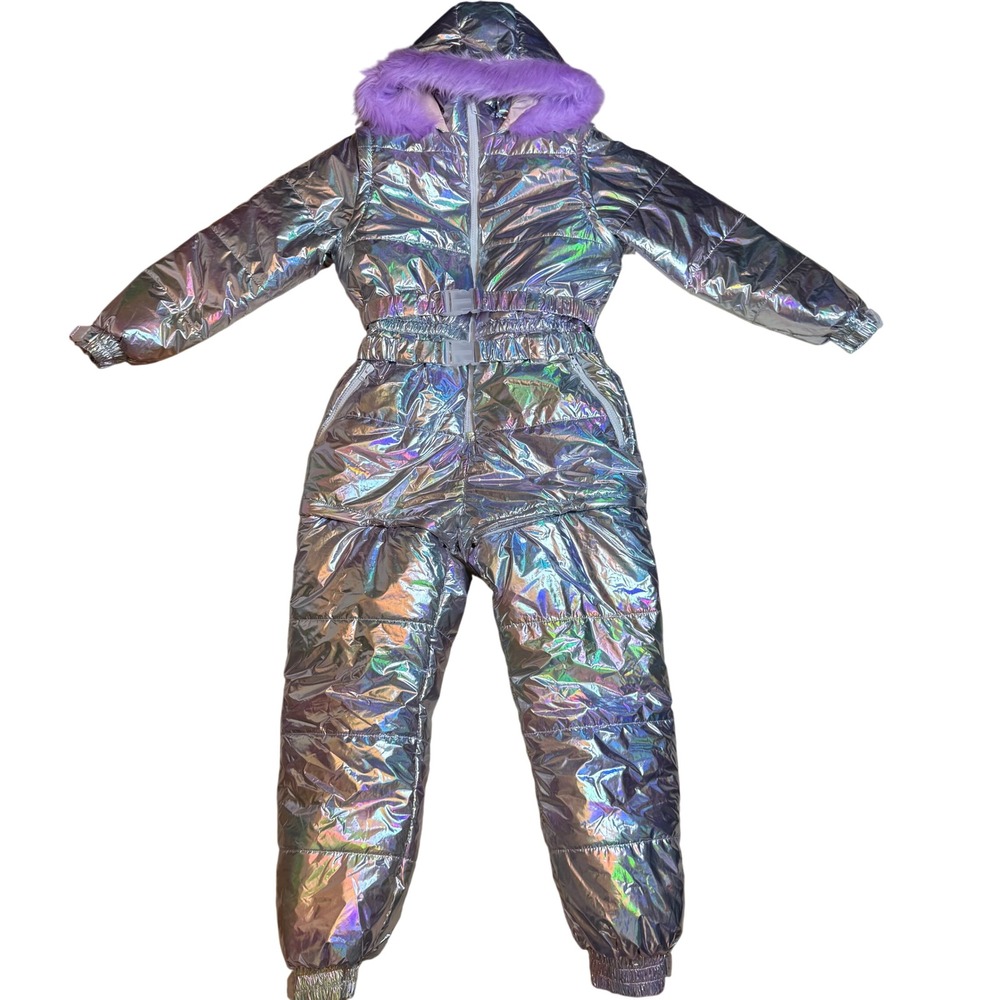 Dolls Kill Club Exx Aurora Beam Holographic Lavender Snowsuit XXL NWT Festival
